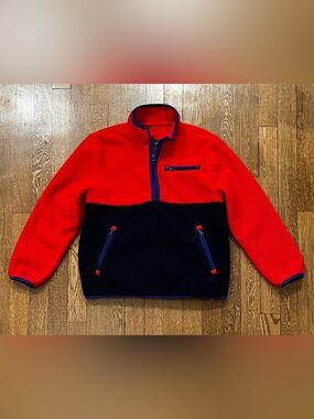 Gap Kids Boys Size 8 (M) Red & Navy Blue Colorblock Fleece Pullover EUC